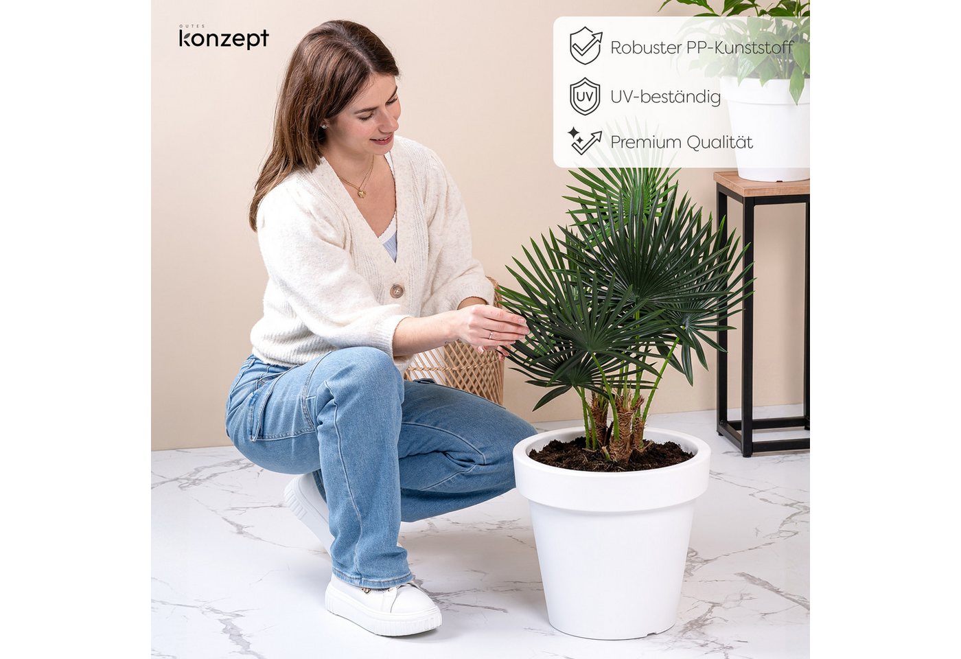 KONZEPT Blumentopf aus Kunststoff, in konischer Optik, 19L, Indoor, Leicht & Robust, Outdoor, UV- & witterungsbeständig, Ø 35 cm – Bild 5 von 5