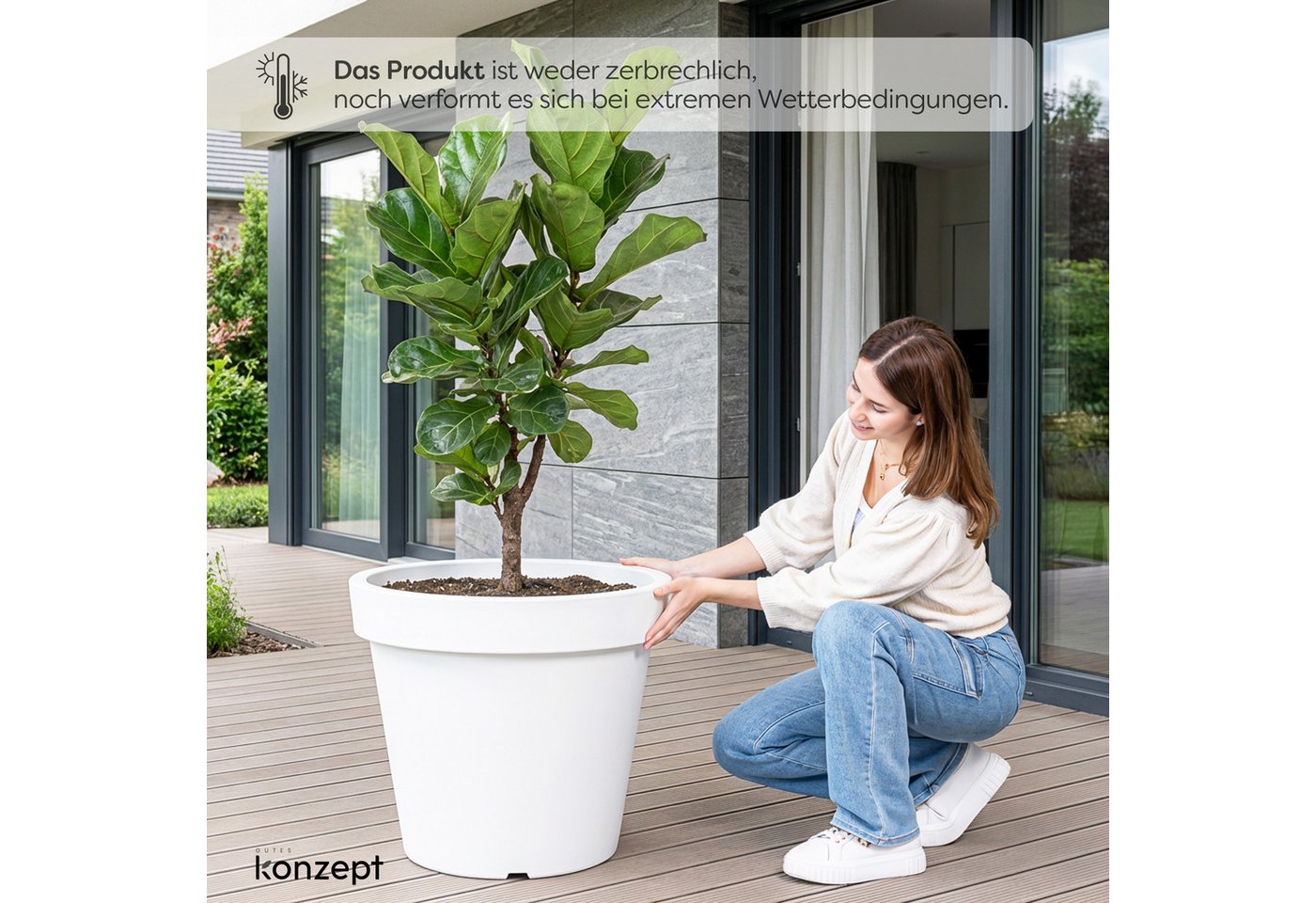 KONZEPT Blumentopf aus Kunststoff, konischer Form, H 52 cm, 87 L, Indoor, Outdoor, Robuster, UV- & frostbeständig, Ø 58 cm – Bild 2 von 5