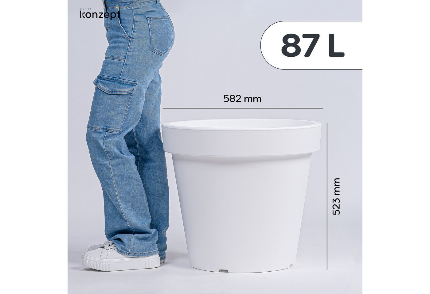 KONZEPT Blumentopf aus Kunststoff, konischer Form, H 52 cm, 87 L, Indoor, Outdoor, Robuster, UV- & frostbeständig, Ø 58 cm – Bild 3 von 5
