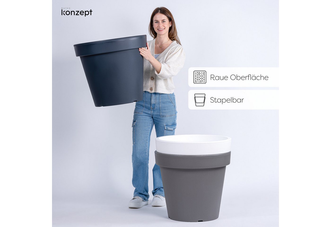 KONZEPT Blumentopf aus Kunststoff, konischer Form, H 52 cm, 87 L, Indoor, Outdoor, Robuster, UV- & frostbeständig, Ø 58 cm – Bild 4 von 5
