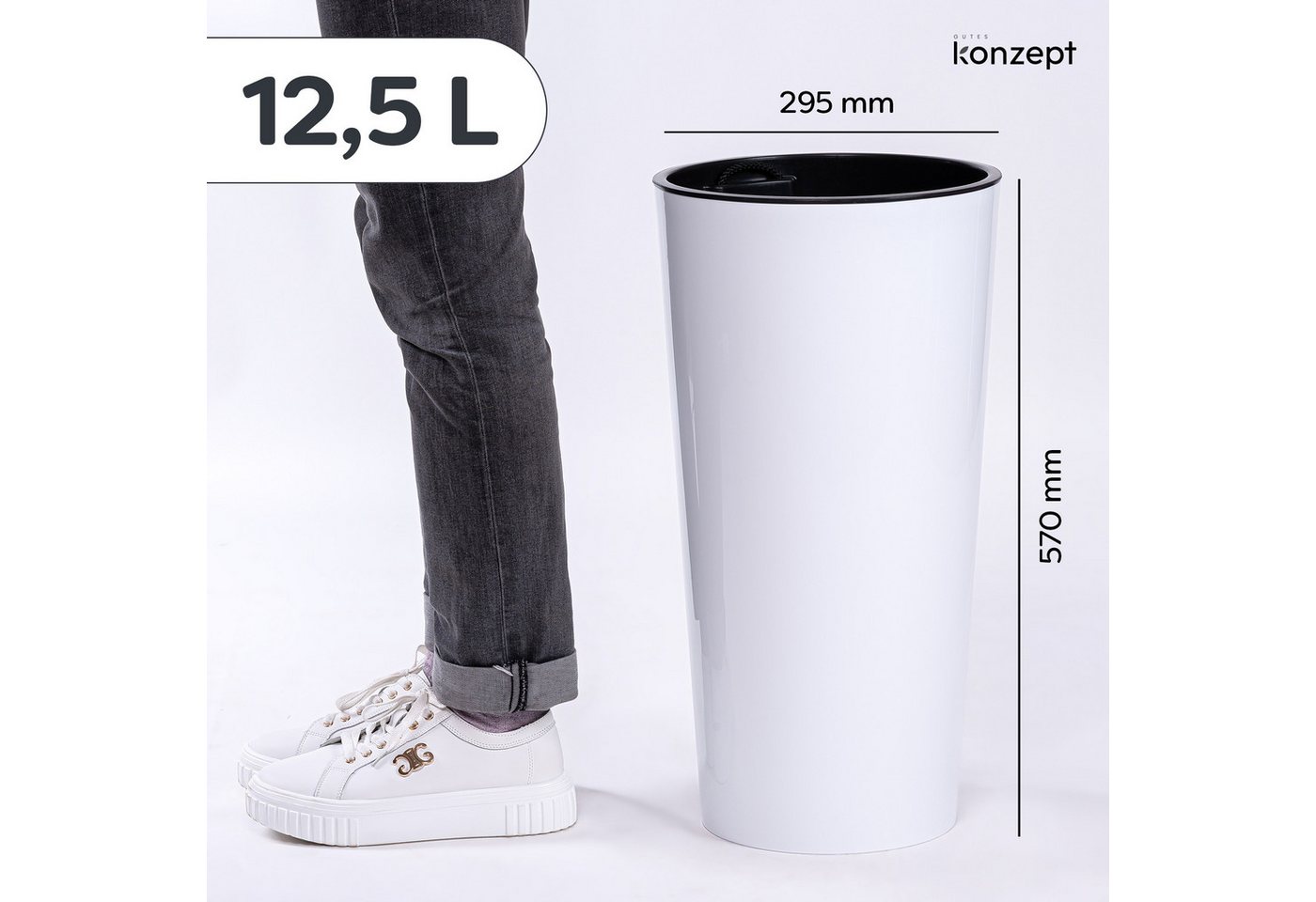 KONZEPT Blumentopf aus Kunststoff, Hochglanz-Oberfläche,hoch 57 cm, Ø 29,5 cm, Einsatz mit Griffen, Indoor, Outdoor, UV- & frostbeständig – Bild 3 von 5