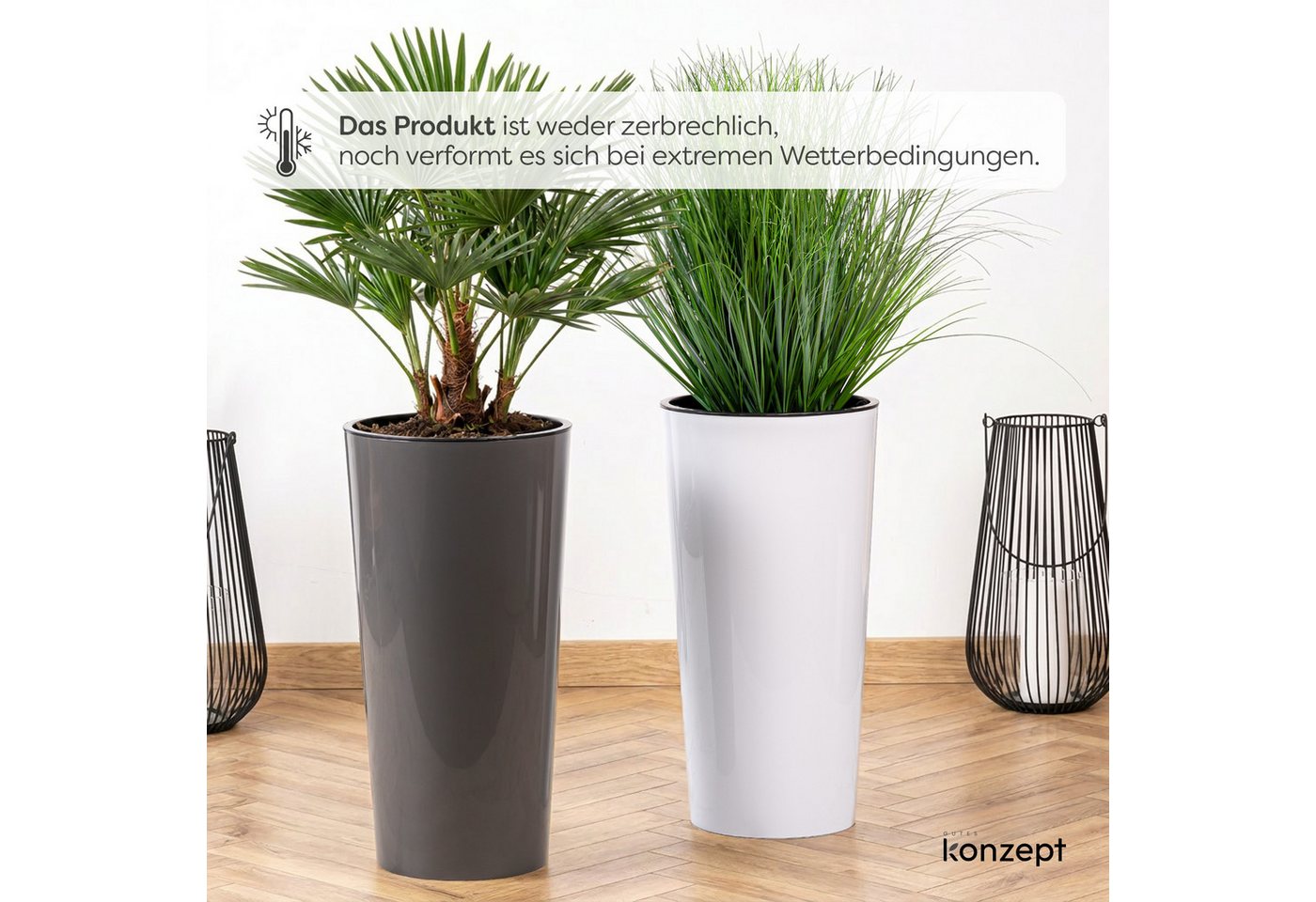 KONZEPT Blumentopf aus Kunststoff, Hochglanz-Oberfläche,hoch 57 cm, Ø 29,5 cm, Einsatz mit Griffen, Indoor, Outdoor, UV- & frostbeständig – Bild 4 von 5
