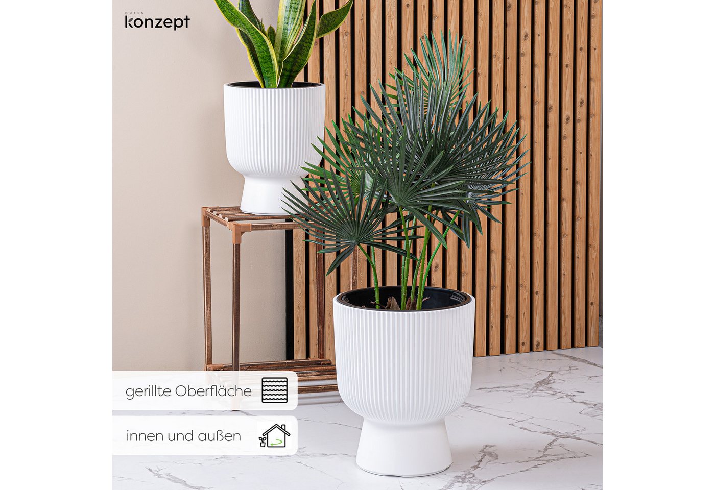 KONZEPT Blumentopf aus Kunststoff mit Einsatz, in Rippen-Optik, Ø 30 cm, 18L, Frostbeständig, Leicht, Rostbeständig, UV-beständig, Wetterfest – Bild 5 von 5