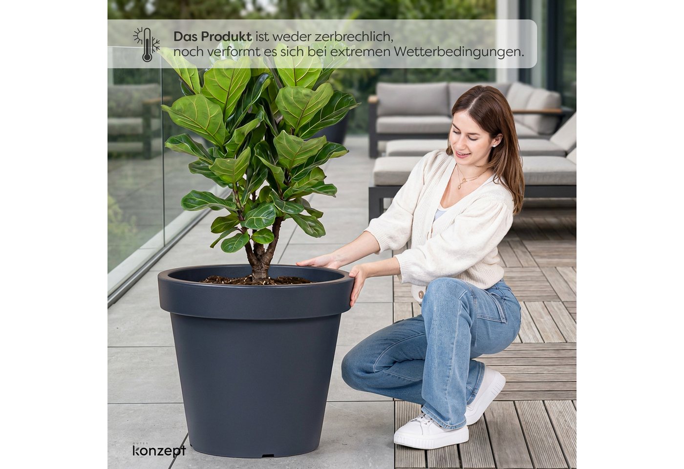 KONZEPT Blumentopf aus Kunststoff, konischer Form, H 52 cm, 87 L, Indoor, Outdoor, Robuster, UV- & frostbeständig, Ø 58 cm – Bild 2 von 5