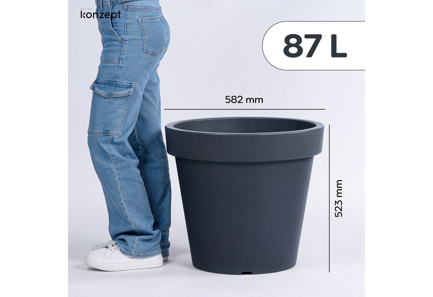 KONZEPT Blumentopf aus Kunststoff, konischer Form, H 52 cm, 87 L, Indoor, Outdoor, Robuster, UV- & frostbeständig, Ø 58 cm – Bild 3 von 5