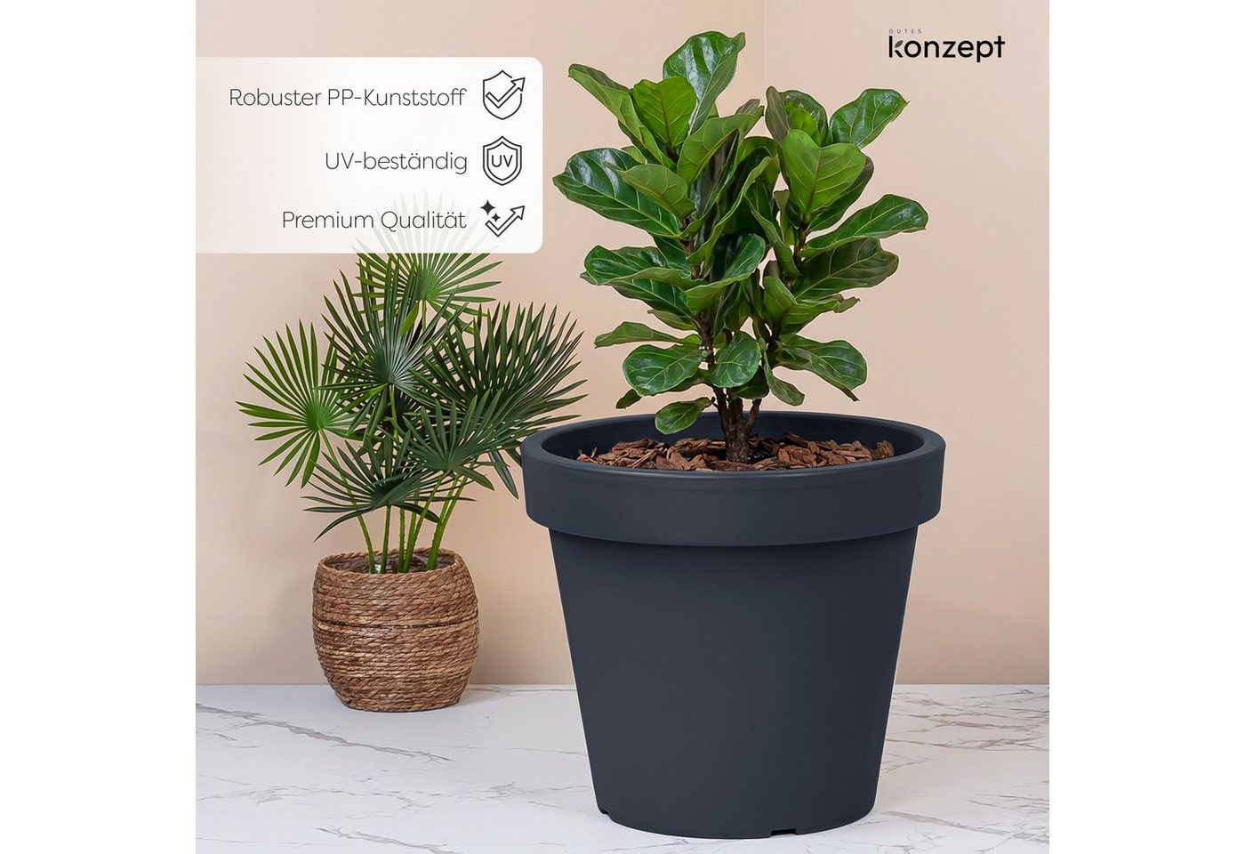 KONZEPT Blumentopf aus Kunststoff, konischer Form, H 52 cm, 87 L, Indoor, Outdoor, Robuster, UV- & frostbeständig, Ø 58 cm – Bild 5 von 5
