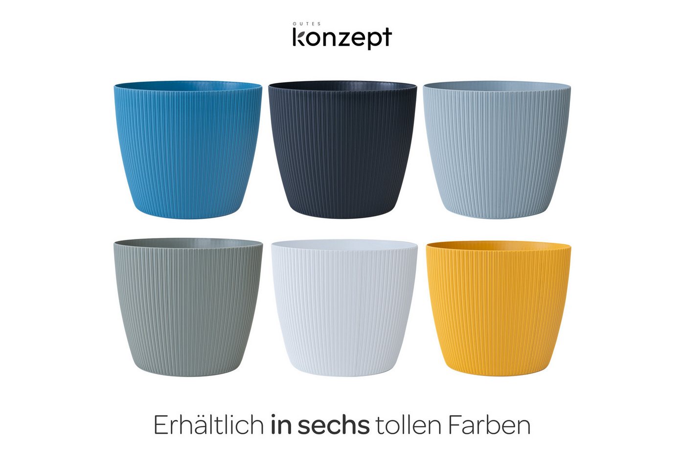 KONZEPT Blumentopf groß, gerillte Struktur 26/30cm, Übertöpfe für Zimmerpflanzen, aus Kunststoff ideal für Wohnzimmer, Küche und Balkon – Bild 2 von 5