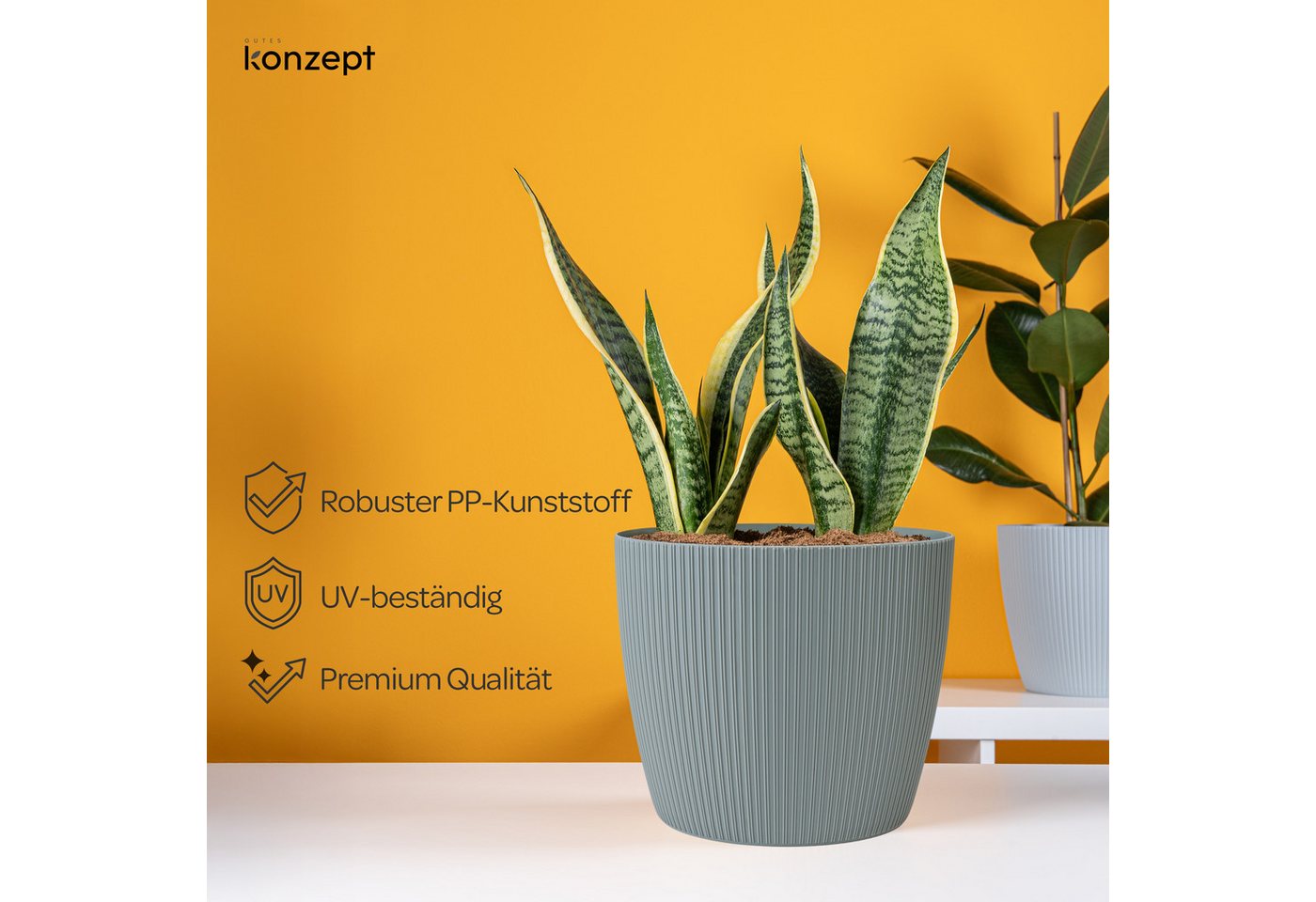 KONZEPT Blumentopf groß, gerillte Struktur 26/30cm, Übertöpfe für Zimmerpflanzen, aus Kunststoff ideal für Wohnzimmer, Küche und Balkon – Bild 3 von 5