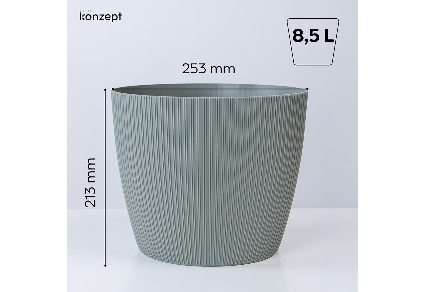 KONZEPT Blumentopf groß, gerillte Struktur 26/30cm, Übertöpfe für Zimmerpflanzen, aus Kunststoff ideal für Wohnzimmer, Küche und Balkon – Bild 4 von 5