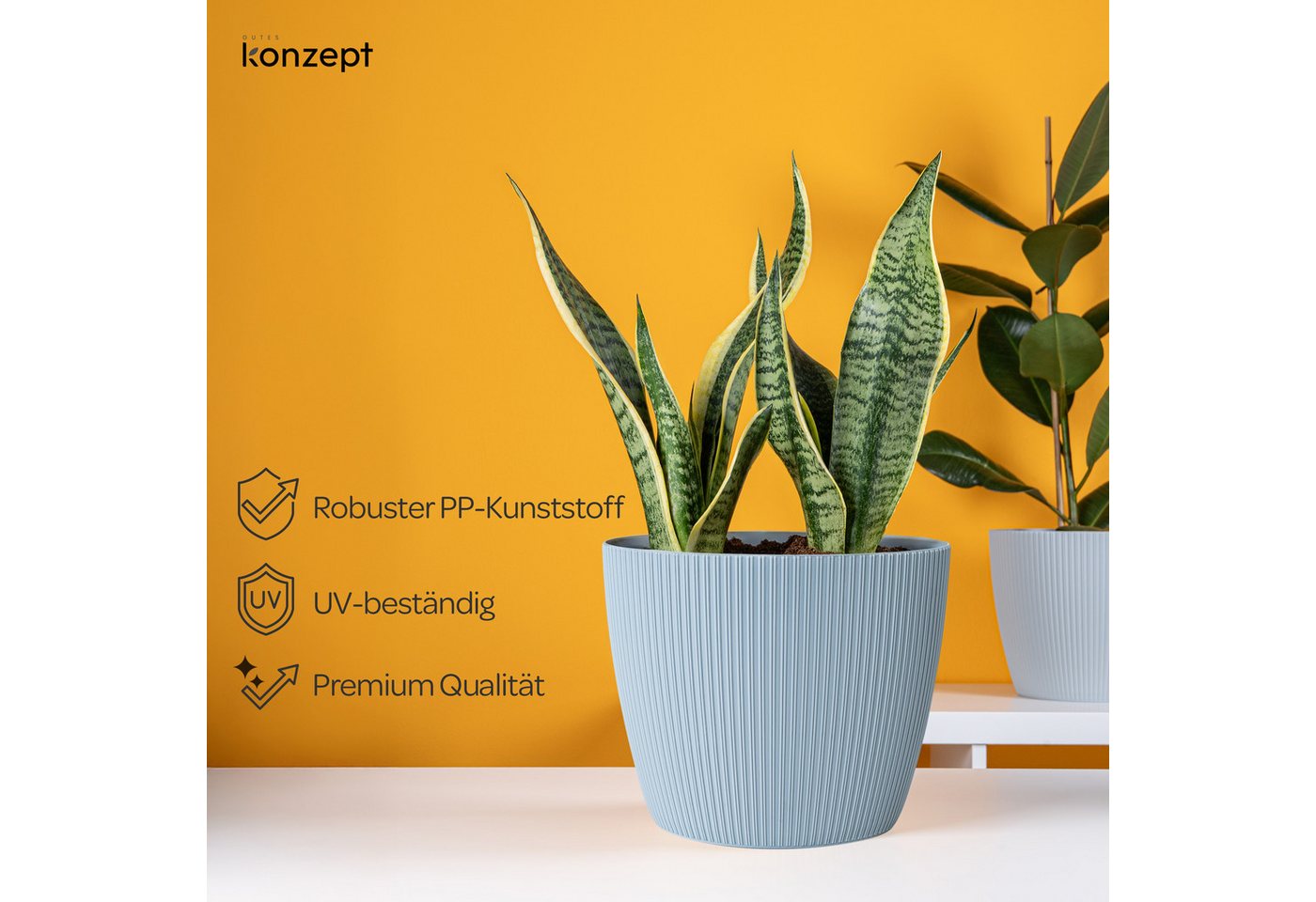 KONZEPT Blumentopf groß, gerillte Struktur 26/30cm, Übertöpfe für Zimmerpflanzen, aus Kunststoff ideal für Wohnzimmer, Küche und Balkon – Bild 3 von 5