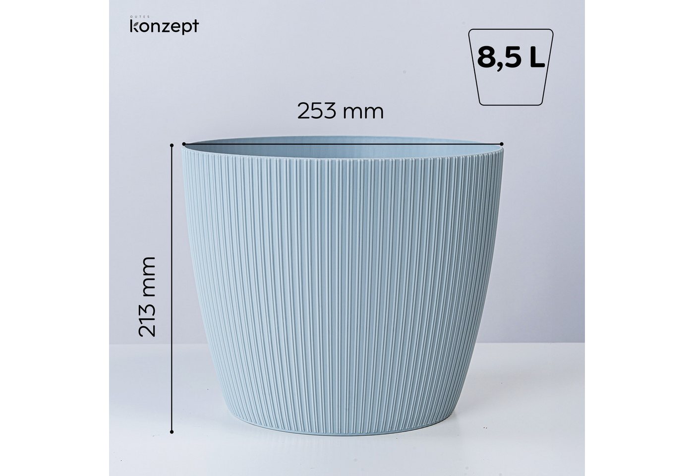 KONZEPT Blumentopf groß, gerillte Struktur 26/30cm, Übertöpfe für Zimmerpflanzen, aus Kunststoff ideal für Wohnzimmer, Küche und Balkon – Bild 4 von 5