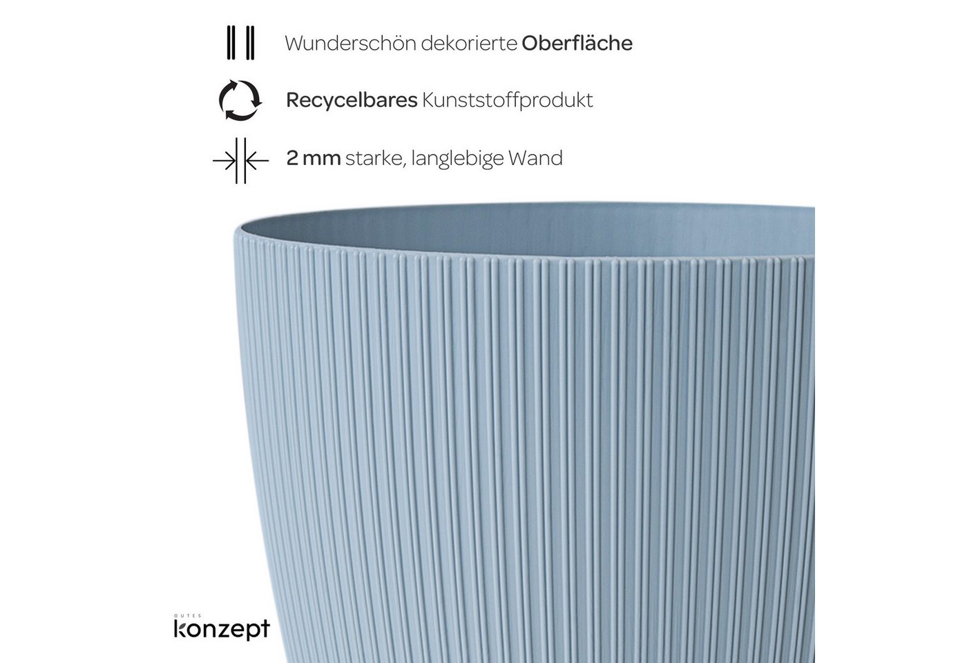 KONZEPT Blumentopf groß, gerillte Struktur 26/30cm, Übertöpfe für Zimmerpflanzen, aus Kunststoff ideal für Wohnzimmer, Küche und Balkon – Bild 5 von 5