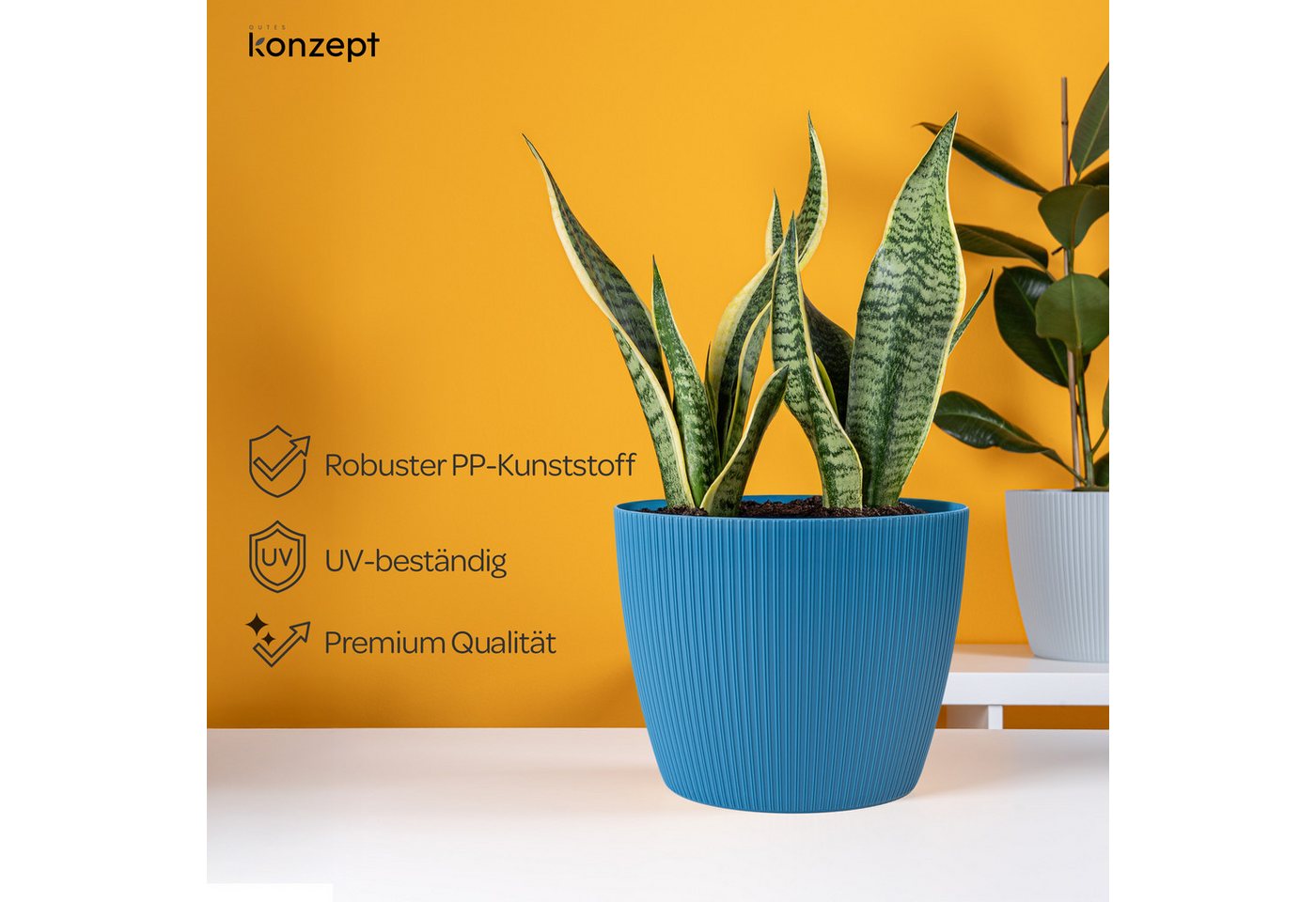 KONZEPT Blumentopf groß, gerillte Struktur 26/30cm, Übertöpfe für Zimmerpflanzen, aus Kunststoff ideal für Wohnzimmer, Küche und Balkon – Bild 3 von 5