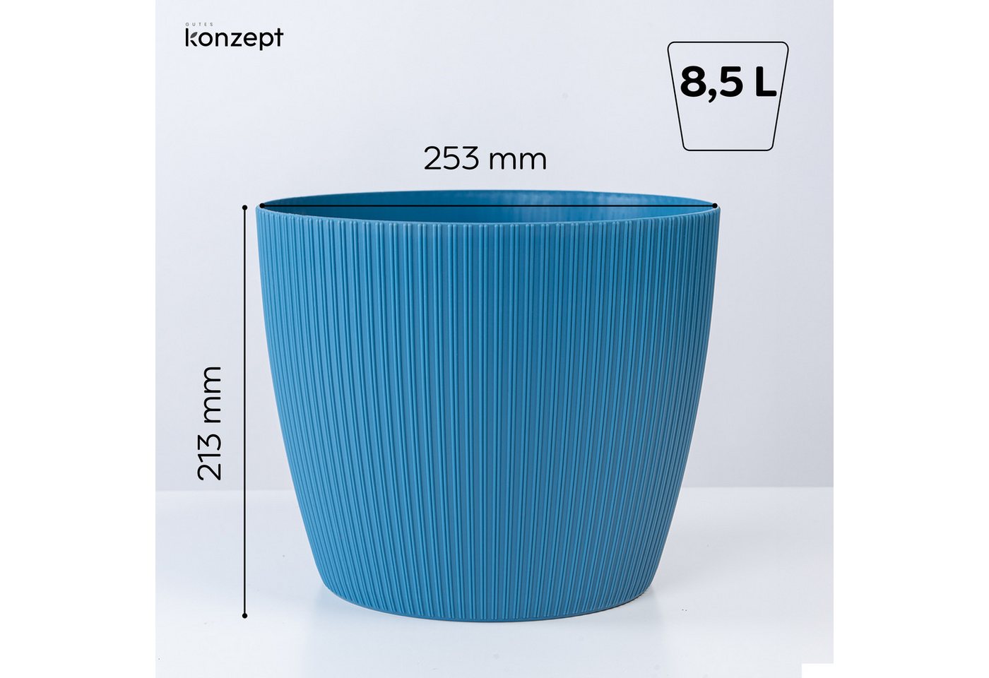 KONZEPT Blumentopf groß, gerillte Struktur 26/30cm, Übertöpfe für Zimmerpflanzen, aus Kunststoff ideal für Wohnzimmer, Küche und Balkon – Bild 4 von 5
