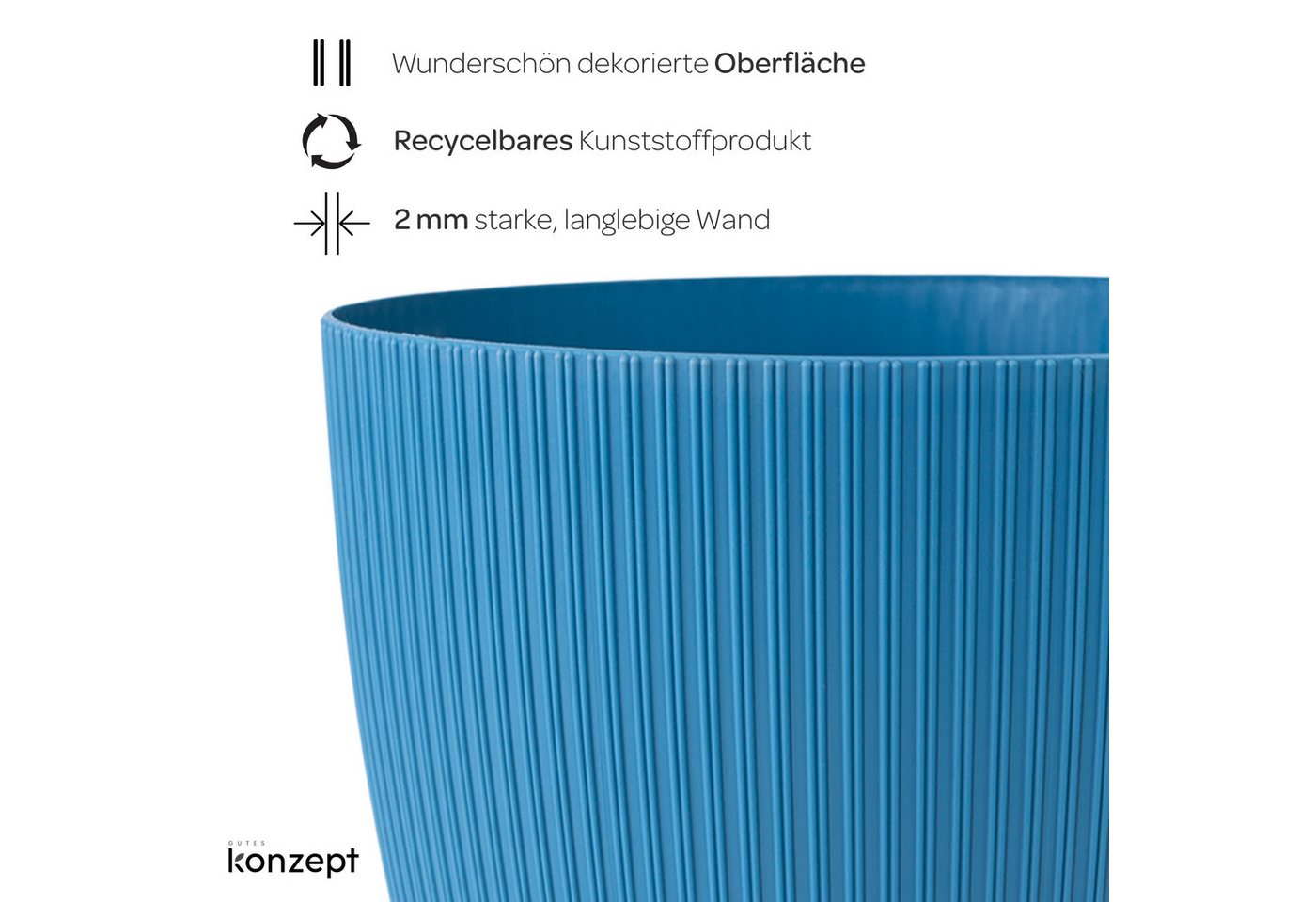 KONZEPT Blumentopf groß, gerillte Struktur 26/30cm, Übertöpfe für Zimmerpflanzen, aus Kunststoff ideal für Wohnzimmer, Küche und Balkon – Bild 5 von 5
