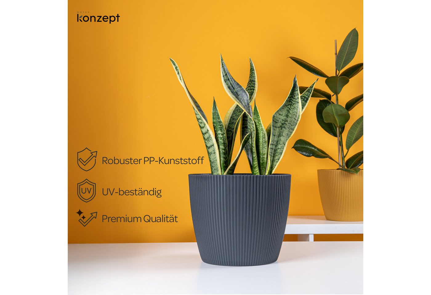 KONZEPT Blumentopf groß, gerillte Struktur 26/30cm, Übertöpfe für Zimmerpflanzen, aus Kunststoff ideal für Wohnzimmer, Küche und Balkon – Bild 3 von 5