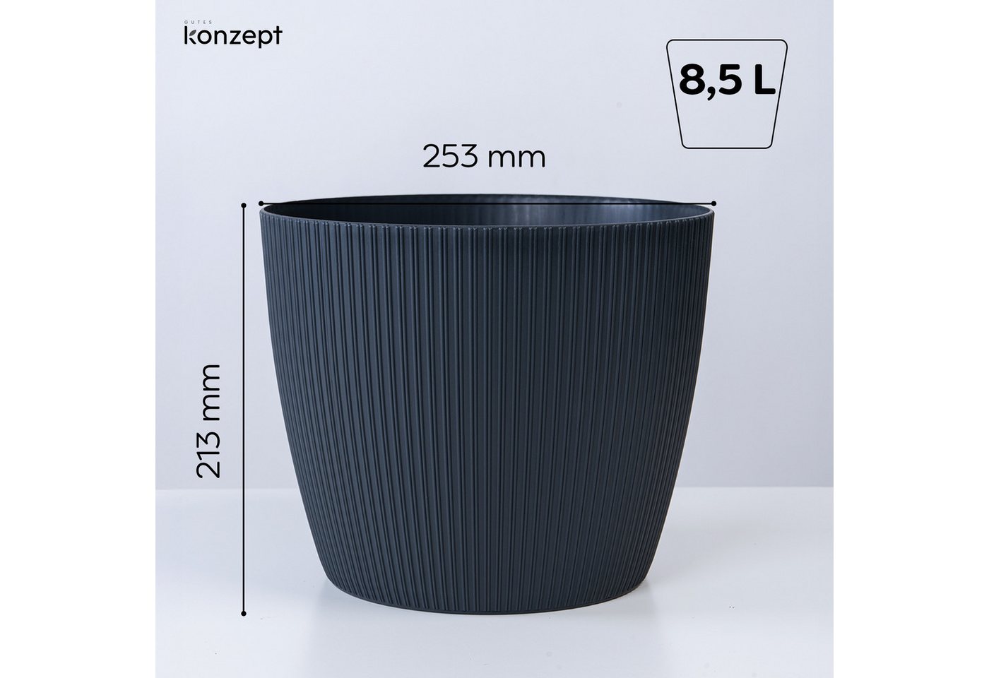 KONZEPT Blumentopf groß, gerillte Struktur 26/30cm, Übertöpfe für Zimmerpflanzen, aus Kunststoff ideal für Wohnzimmer, Küche und Balkon – Bild 4 von 5