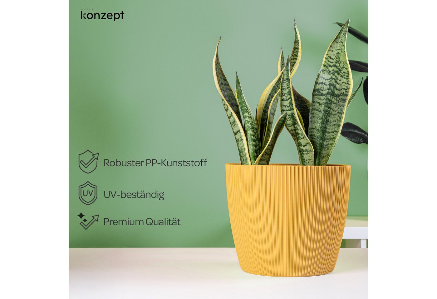 KONZEPT Blumentopf groß, gerillte Struktur 26/30cm, Übertöpfe für Zimmerpflanzen, aus Kunststoff ideal für Wohnzimmer, Küche und Balkon – Bild 3 von 5