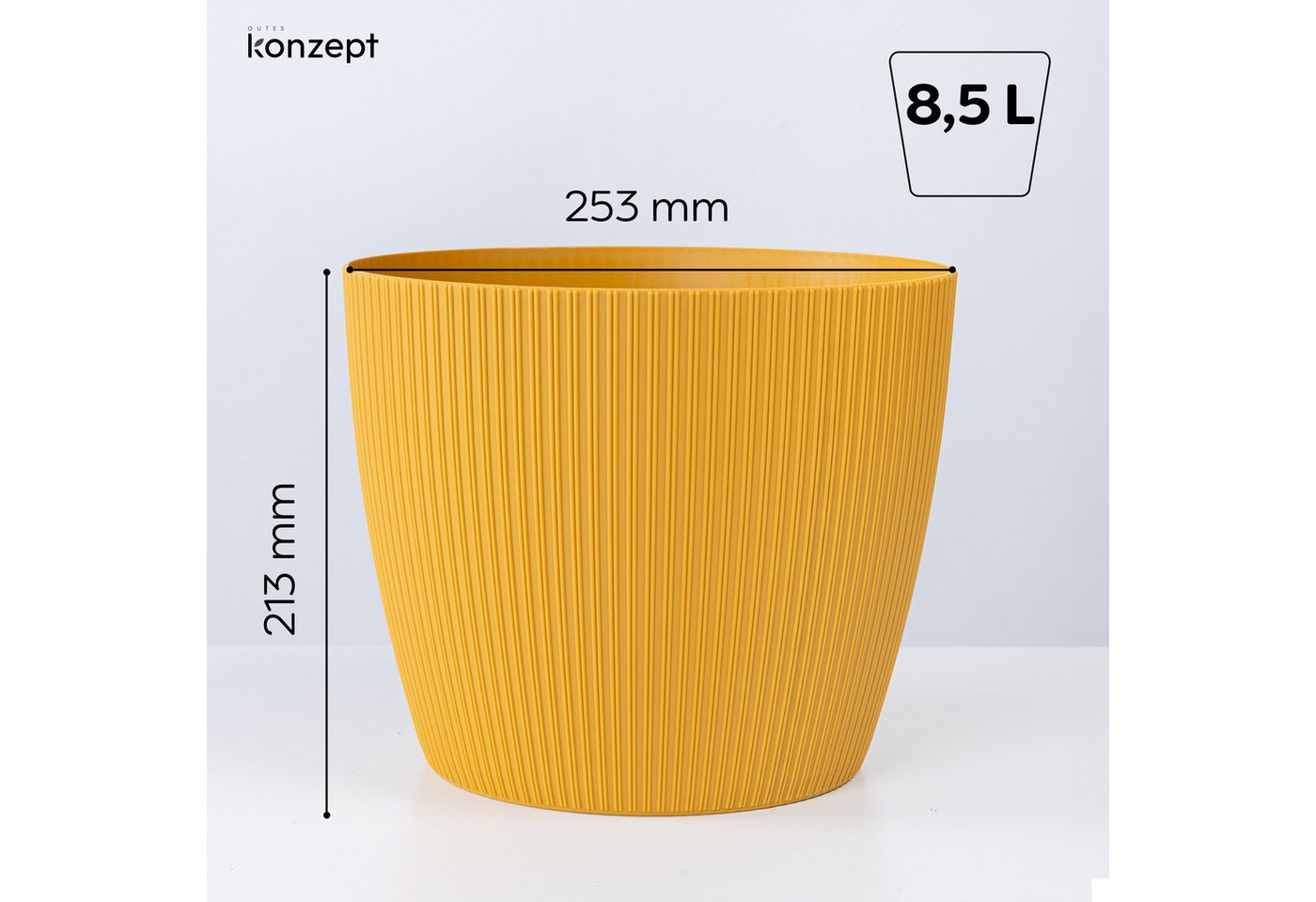 KONZEPT Blumentopf groß, gerillte Struktur 26/30cm, Übertöpfe für Zimmerpflanzen, aus Kunststoff ideal für Wohnzimmer, Küche und Balkon – Bild 4 von 5