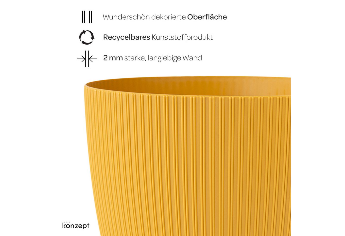 KONZEPT Blumentopf groß, gerillte Struktur 26/30cm, Übertöpfe für Zimmerpflanzen, aus Kunststoff ideal für Wohnzimmer, Küche und Balkon – Bild 5 von 5