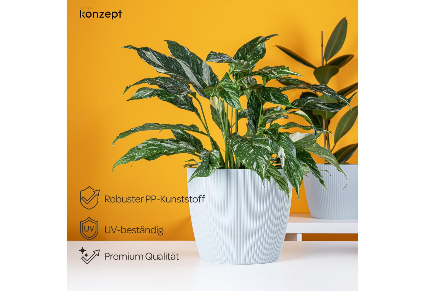 KONZEPT Blumentopf groß, gerillte Struktur 26/30cm, Übertöpfe für Zimmerpflanzen, aus Kunststoff ideal für Wohnzimmer, Küche und Balkon – Bild 3 von 5
