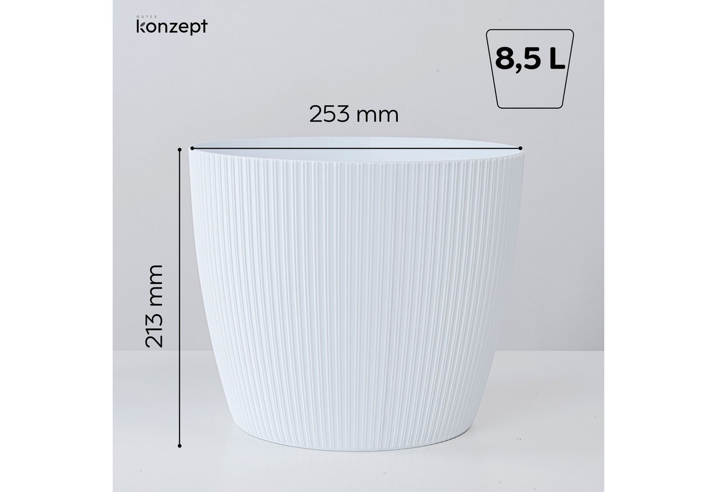 KONZEPT Blumentopf groß, gerillte Struktur 26/30cm, Übertöpfe für Zimmerpflanzen, aus Kunststoff ideal für Wohnzimmer, Küche und Balkon – Bild 4 von 5