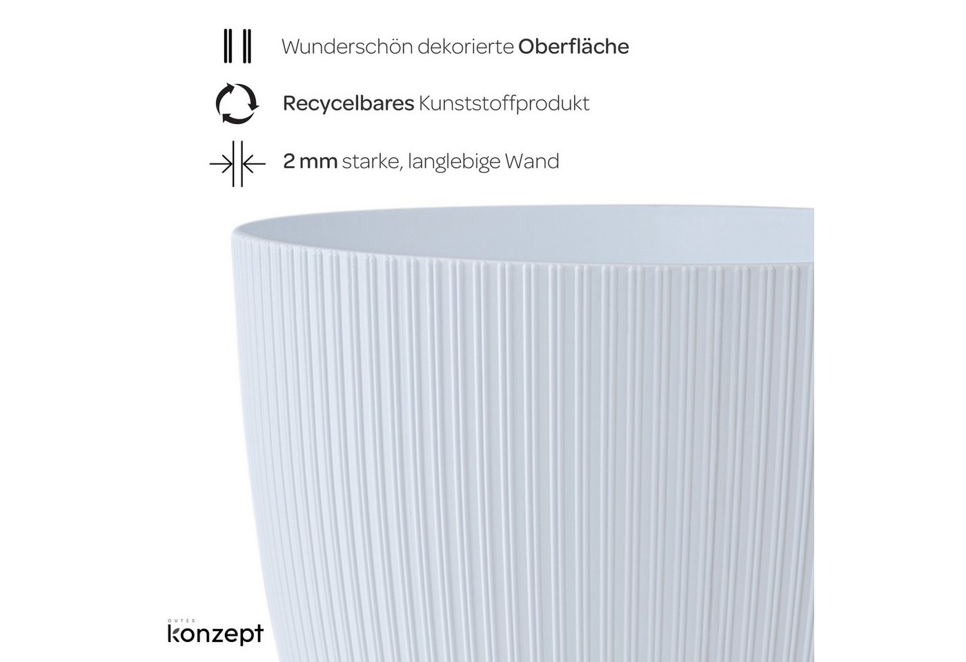 KONZEPT Blumentopf groß, gerillte Struktur 26/30cm, Übertöpfe für Zimmerpflanzen, aus Kunststoff ideal für Wohnzimmer, Küche und Balkon – Bild 5 von 5