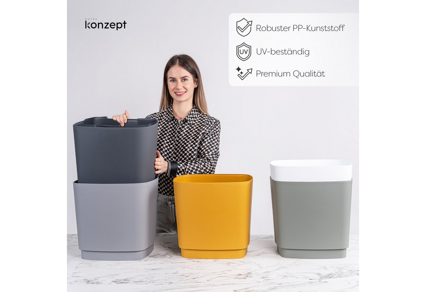 KONZEPT Blumentopf Gross Innen & Außen, 34x34cm, 28L, Leicht, Rostbeständig, UV-beständig, Verrottungsbeständig – Bild 5 von 5