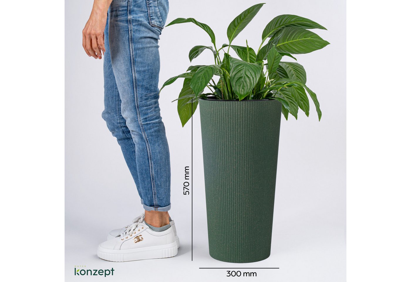 KONZEPT Blumentopf Hoch mit Einsatz, Rillenstruktur, für Garten, Balkon, für Außenbereich, wetterfest, UV-beständig – Bild 3 von 5