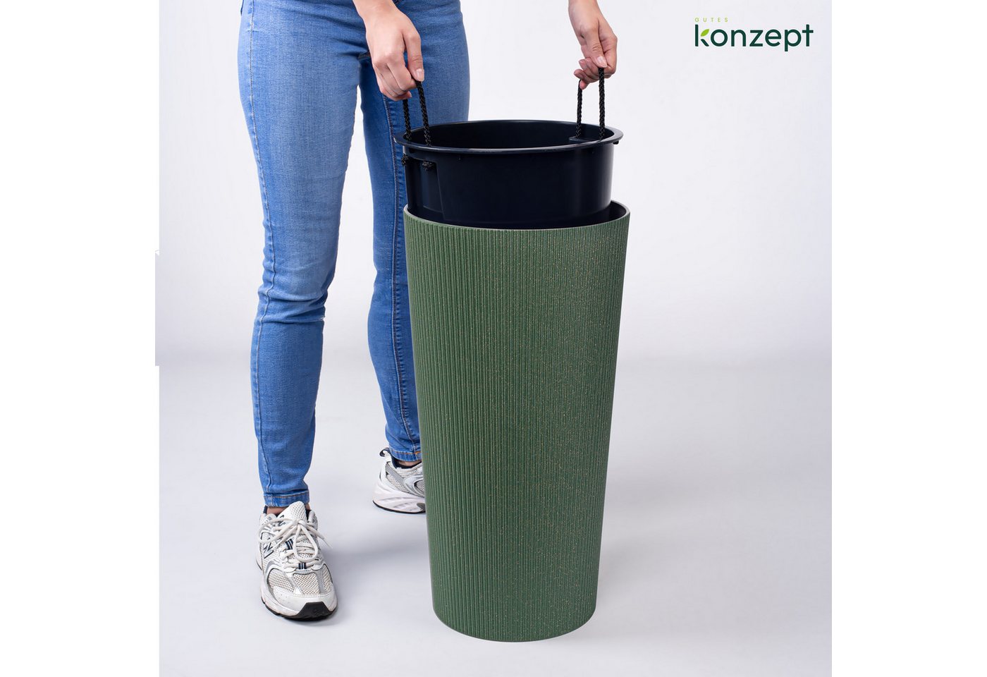 KONZEPT Blumentopf Hoch mit Einsatz, Rillenstruktur, für Garten, Balkon, für Außenbereich, wetterfest, UV-beständig – Bild 5 von 5