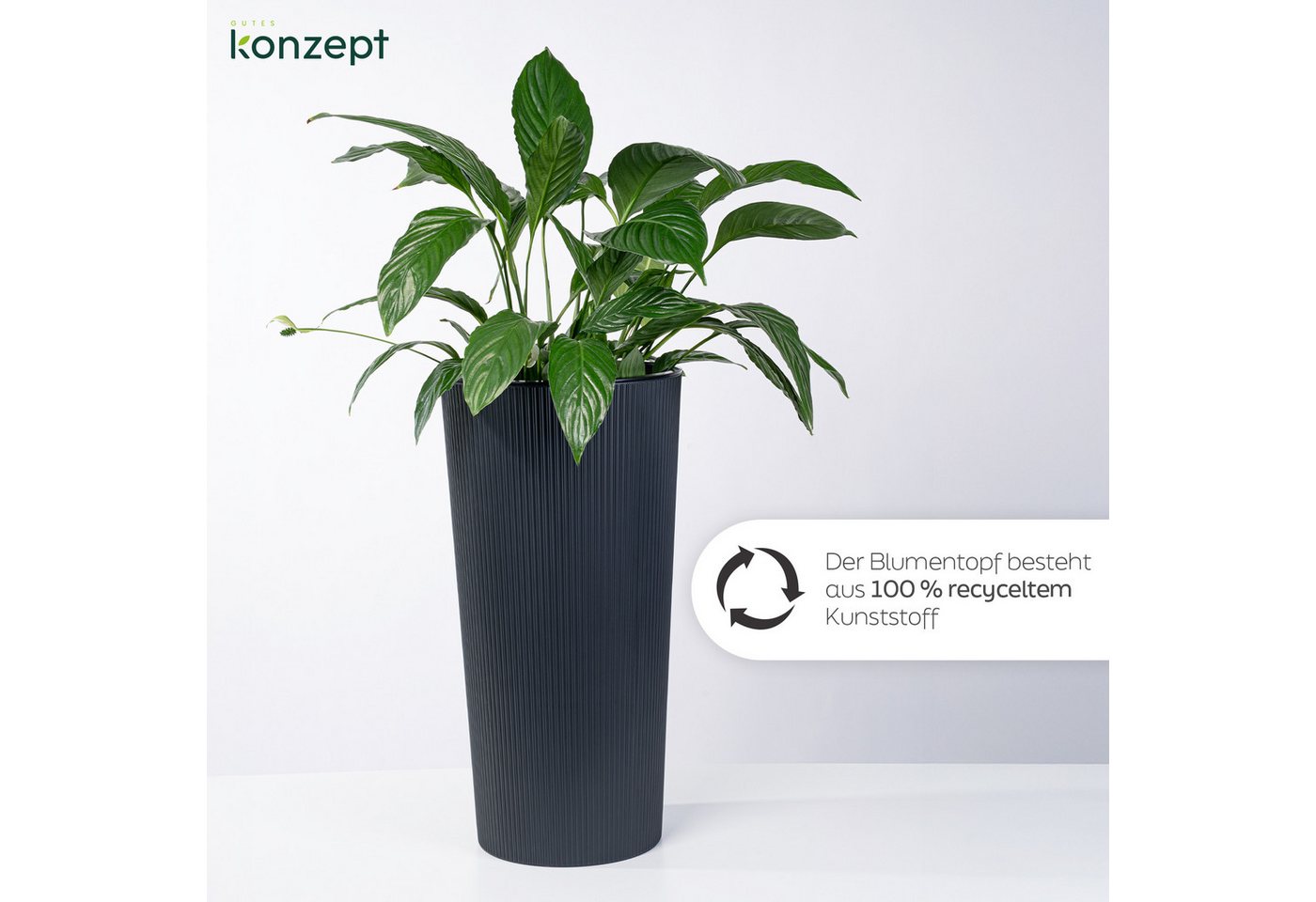 KONZEPT Blumentopf Hoch mit Einsatz, Rillenstruktur, für Garten, Balkon, für Außenbereich, wetterfest, UV-beständig – Bild 2 von 5
