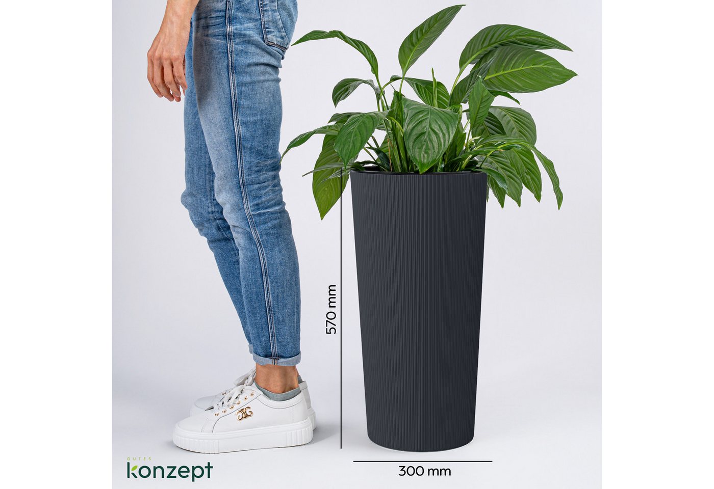 KONZEPT Blumentopf Hoch mit Einsatz, Rillenstruktur, für Garten, Balkon, für Außenbereich, wetterfest, UV-beständig – Bild 3 von 5