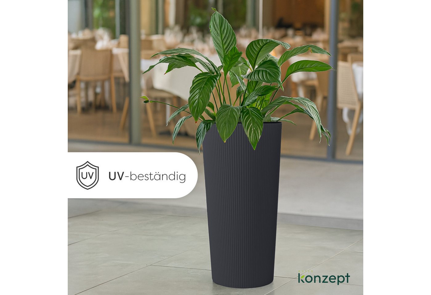 KONZEPT Blumentopf Hoch mit Einsatz, Rillenstruktur, für Garten, Balkon, für Außenbereich, wetterfest, UV-beständig – Bild 4 von 5