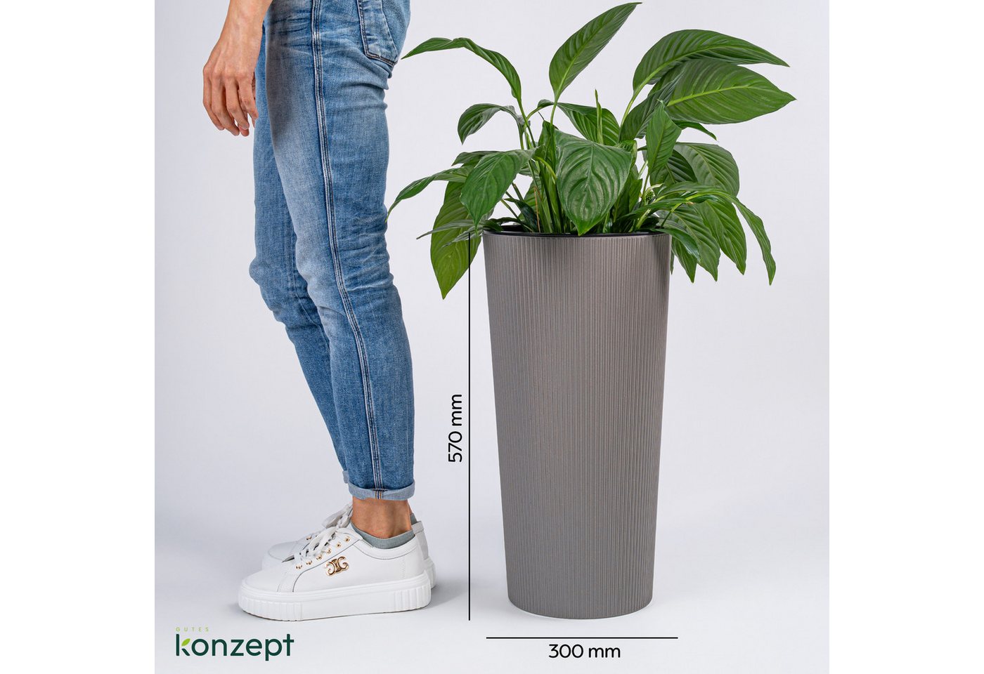 KONZEPT Blumentopf Hoch mit Einsatz, Rillenstruktur, für Garten, Balkon, für Außenbereich, wetterfest, UV-beständig – Bild 3 von 5