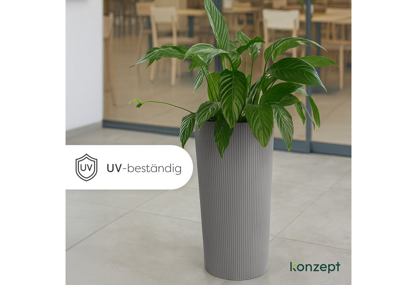 KONZEPT Blumentopf Hoch mit Einsatz, Rillenstruktur, für Garten, Balkon, für Außenbereich, wetterfest, UV-beständig – Bild 4 von 5