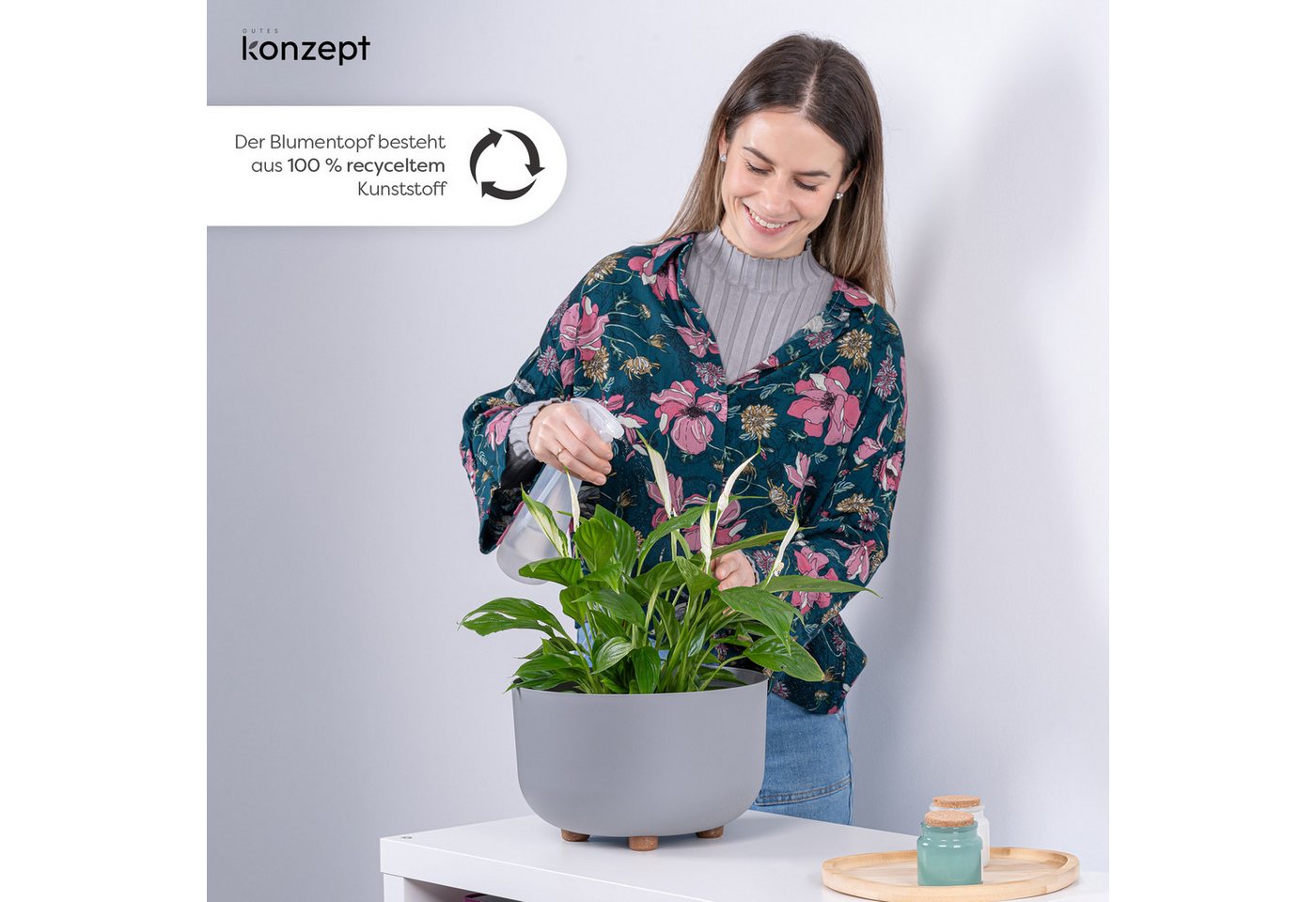 KONZEPT Blumentopf mit Füßen Ø 27 cm, für innen & außen, Mit abnehmbaren Füßen. Für Kräuter, Blumen und kompakte Grünpflanzen. – Bild 2 von 5