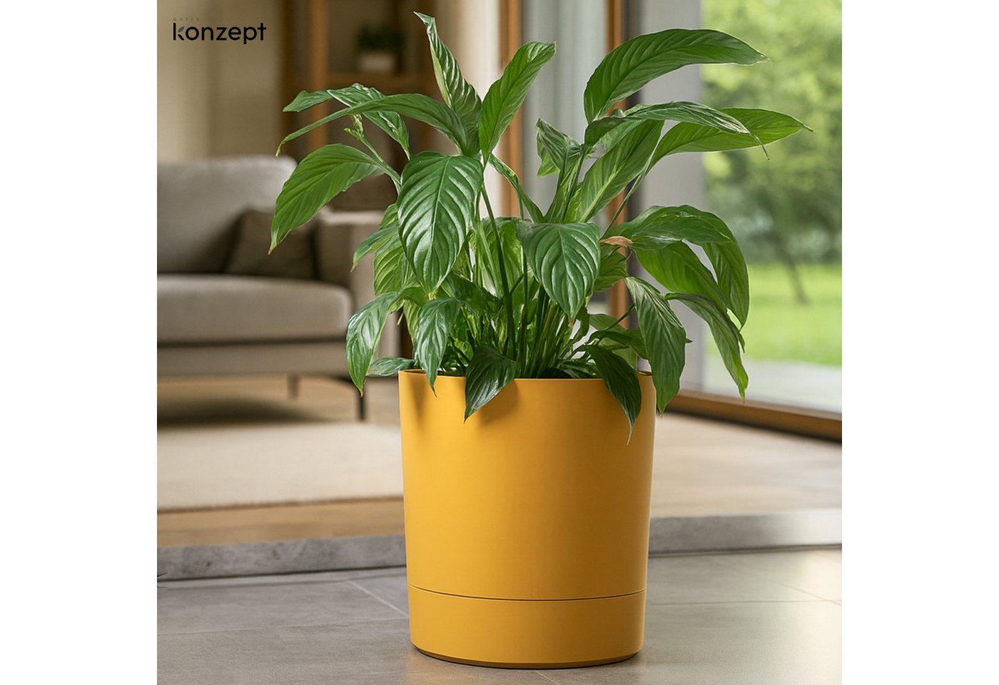 KONZEPT Blumentopf mit Untersetzer, großer Übertopf aus Kunststoff für Zimmerpflanzen (32,5 cm (20 Liter), modern und wetterfest, für Innen und Außen – Bild 3 von 5