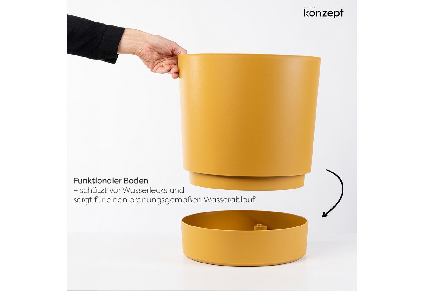 KONZEPT Blumentopf mit Untersetzer, großer Übertopf aus Kunststoff für Zimmerpflanzen (32,5 cm (20 Liter), modern und wetterfest, für Innen und Außen – Bild 5 von 5