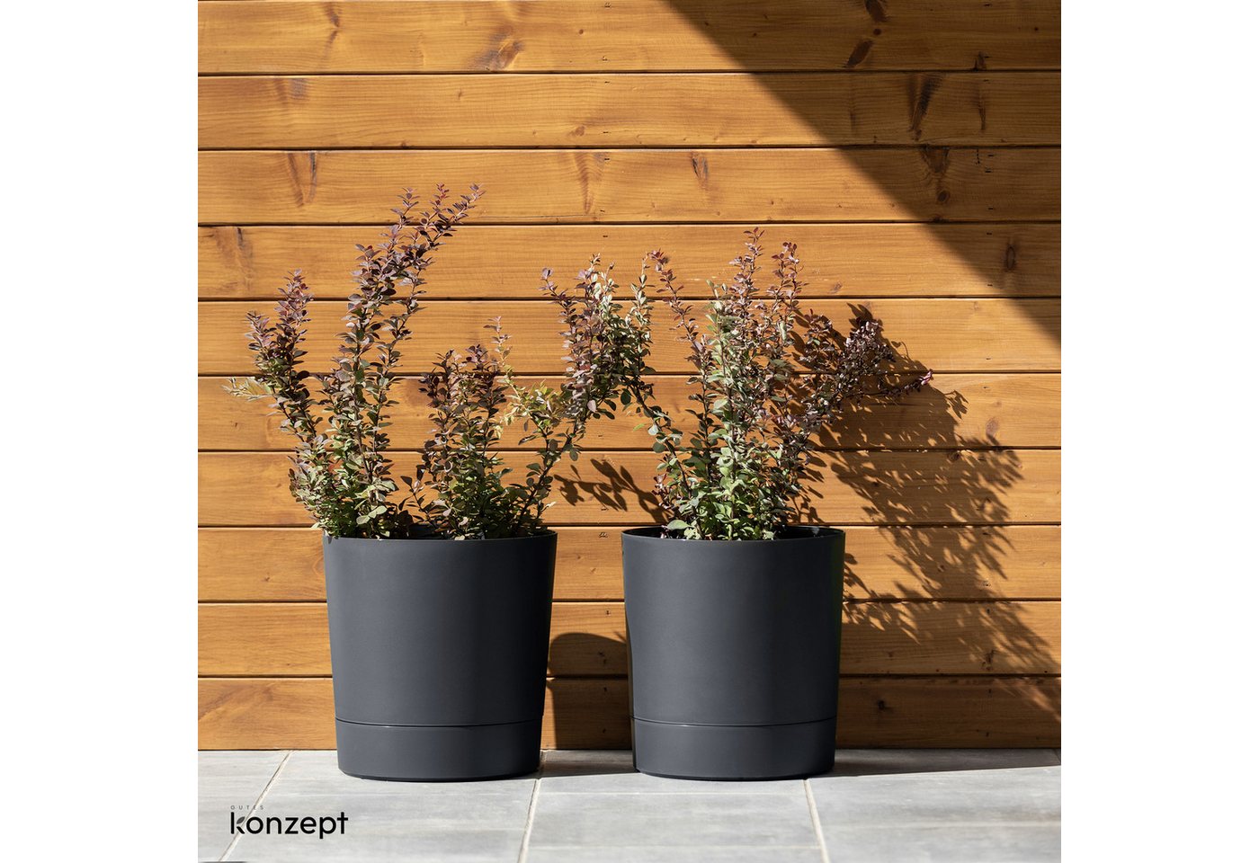 KONZEPT Blumentopf mit Untersetzer, großer Übertopf aus Kunststoff für Zimmerpflanzen (32,5 cm (20 Liter), modern und wetterfest, für Innen und Außen – Bild 3 von 5