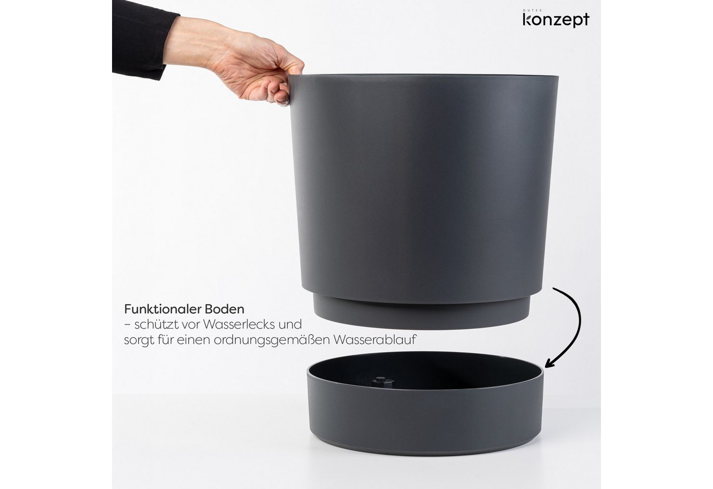 KONZEPT Blumentopf mit Untersetzer, großer Übertopf aus Kunststoff für Zimmerpflanzen (32,5 cm (20 Liter), modern und wetterfest, für Innen und Außen – Bild 5 von 5