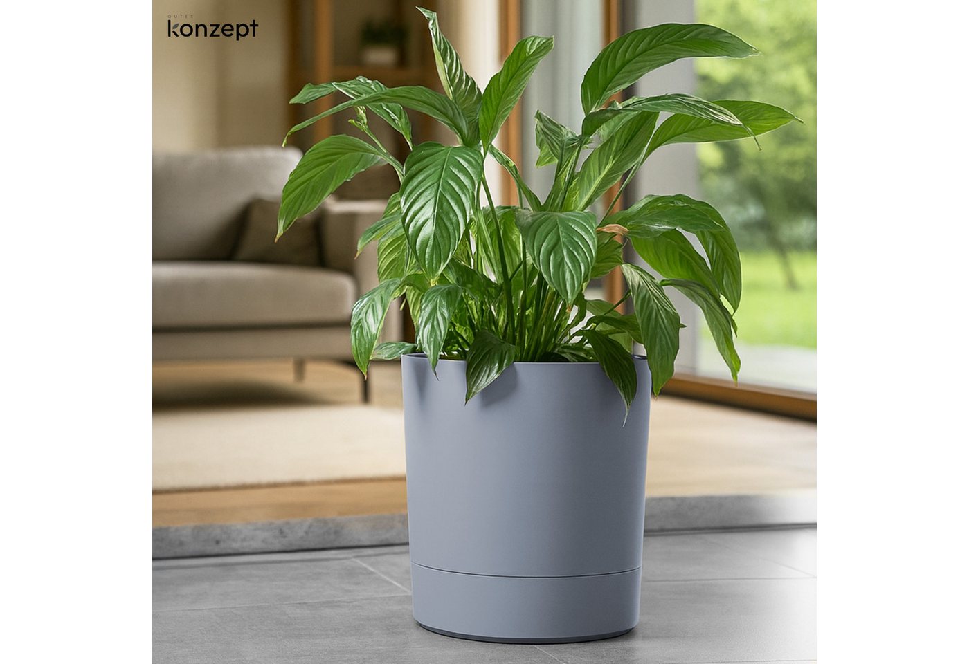 KONZEPT Blumentopf mit Untersetzer, großer Übertopf aus Kunststoff für Zimmerpflanzen (32,5 cm (20 Liter), modern und wetterfest, für Innen und Außen – Bild 3 von 5