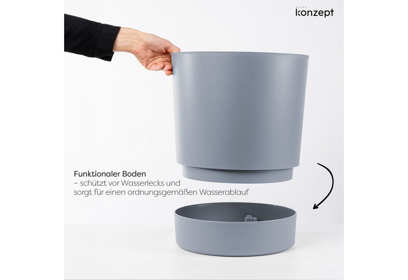 KONZEPT Blumentopf mit Untersetzer, großer Übertopf aus Kunststoff für Zimmerpflanzen (32,5 cm (20 Liter), modern und wetterfest, für Innen und Außen – Bild 5 von 5