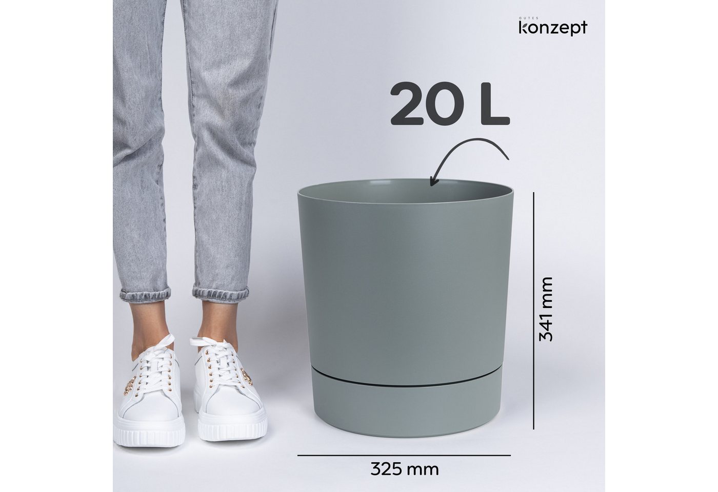 KONZEPT Blumentopf mit Untersetzer, großer Übertopf aus Kunststoff für Zimmerpflanzen (32,5 cm (20 Liter), modern und wetterfest, für Innen und Außen – Bild 2 von 5