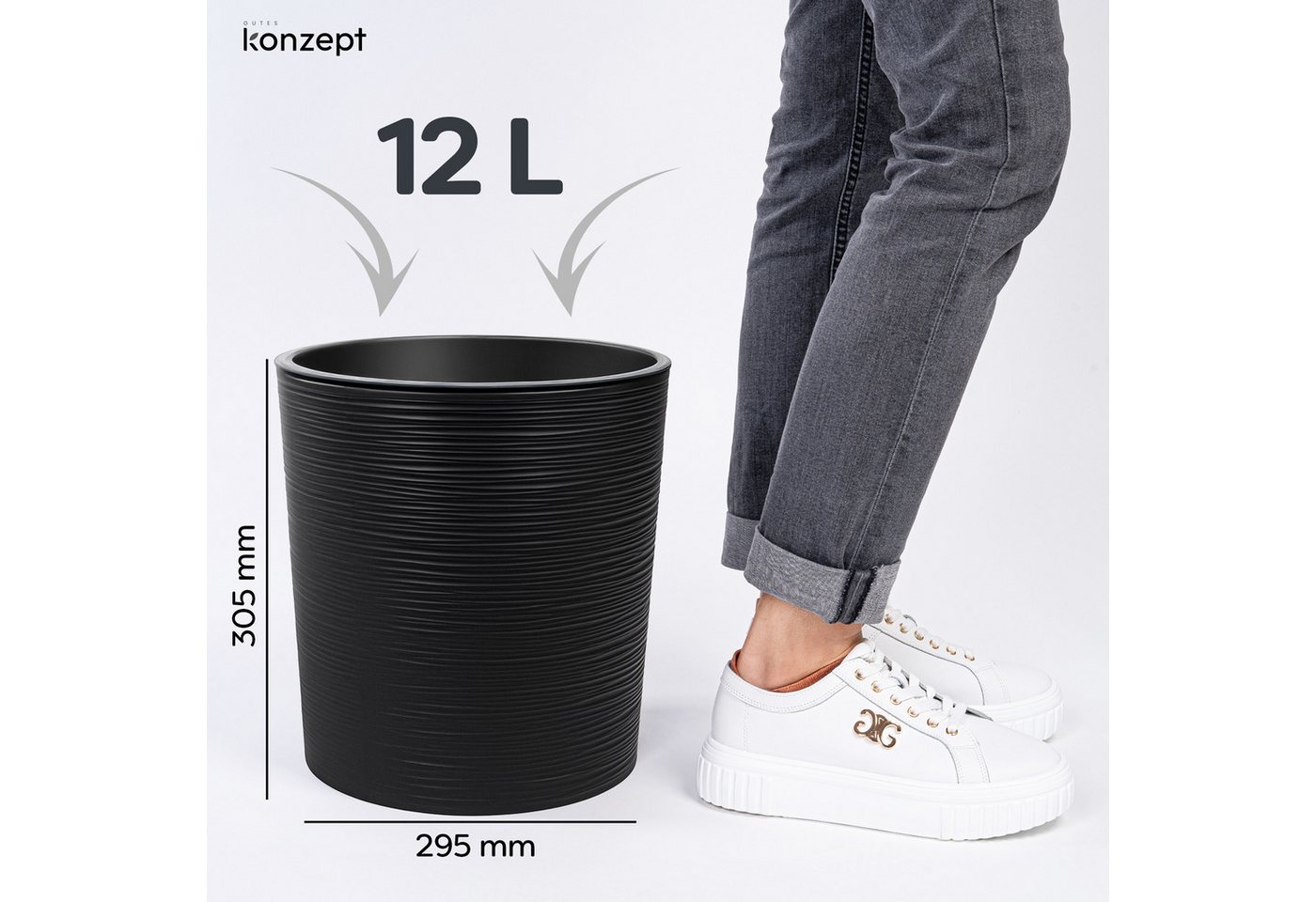KONZEPT Blumentopf Pflanztopf Groß Innen, 30cm Meißelspuren-Design, Mit Inneneinsatz (1 St), ideal für den Innenbereich – Bild 2 von 5