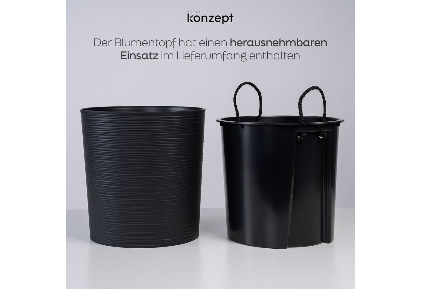 KONZEPT Blumentopf Pflanztopf Groß Innen, 30cm Meißelspuren-Design, Mit Inneneinsatz (1 St), ideal für den Innenbereich – Bild 3 von 5