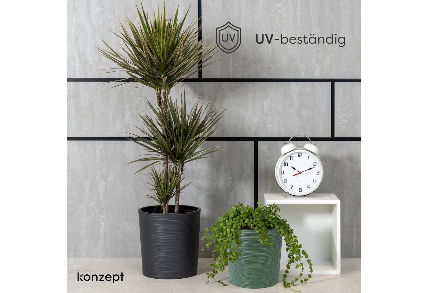 KONZEPT Blumentopf Pflanztopf Groß Innen, 30cm Meißelspuren-Design, Mit Inneneinsatz (1 St), ideal für den Innenbereich – Bild 4 von 5