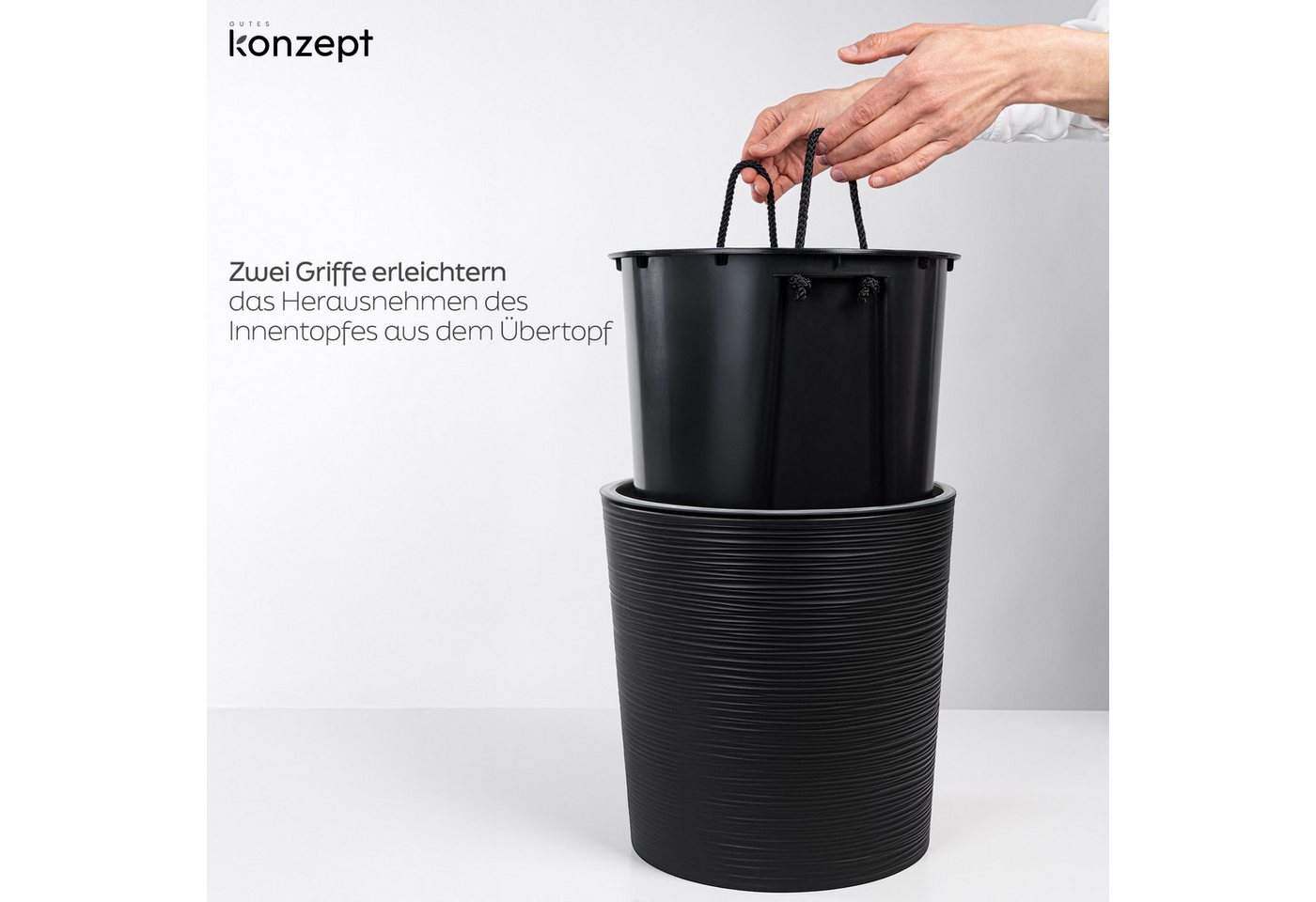 KONZEPT Blumentopf Pflanztopf Groß Innen, 30cm Meißelspuren-Design, Mit Inneneinsatz (1 St), ideal für den Innenbereich – Bild 5 von 5
