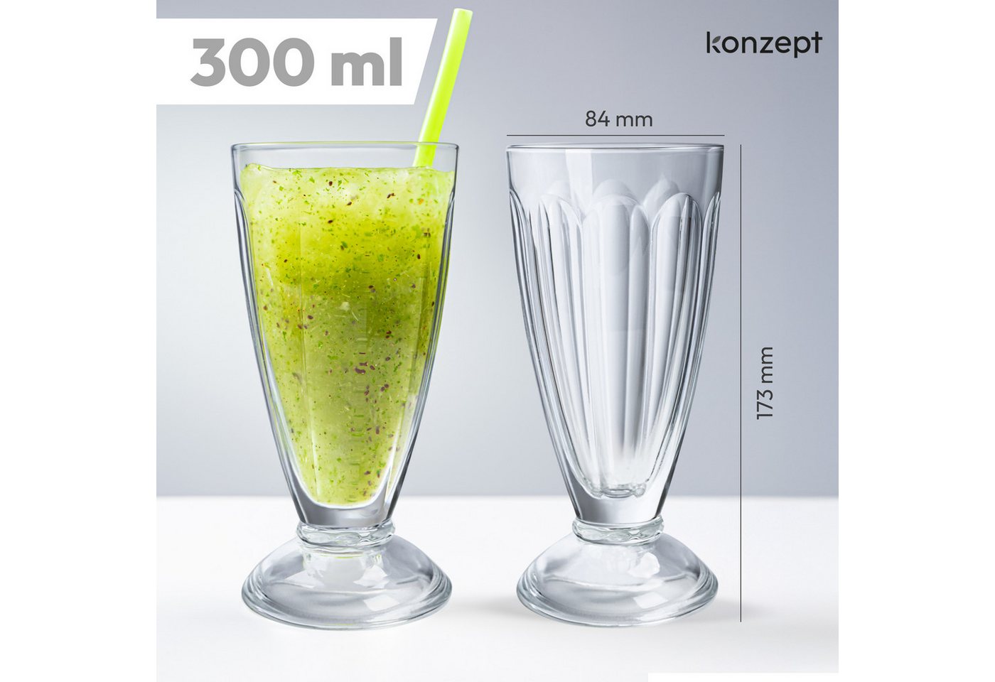KONZEPT Cocktailglas mit Stiel 300ml, Gläser für Smoothie, Milchshake und Dessert, 6-tlg., spülmaschinengeeignet – Bild 2 von 5