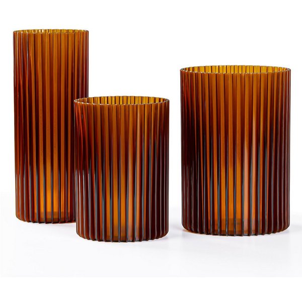 KONZEPT Dekovase 3er-Set aus Kunststoff (12,3x17,8/10,3x14,8/8,8x21,7 cm), Stapelbar. Geriffelte Optik. Leicht. UV-beständig
