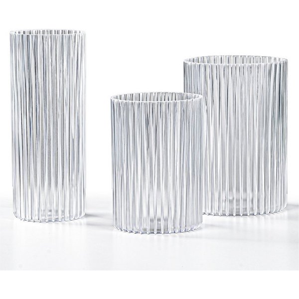 KONZEPT Dekovase 3er Set aus Kunststoff (12,3x17,8/10,3x14,8/8,8x21,7 cm), Stapelbar. Geriffelte Struktur, Leicht, UV-beständig